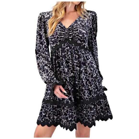 NWT- Women's Easel LS Floral Print Velvet Dress - Picture 11 of 11